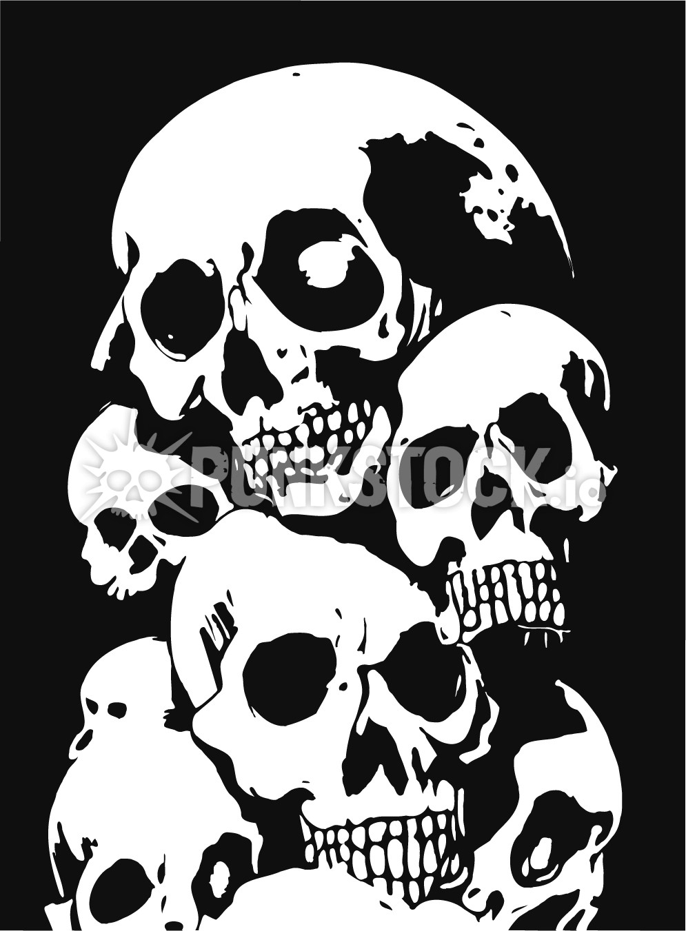 Skulls black white heap vector graphic