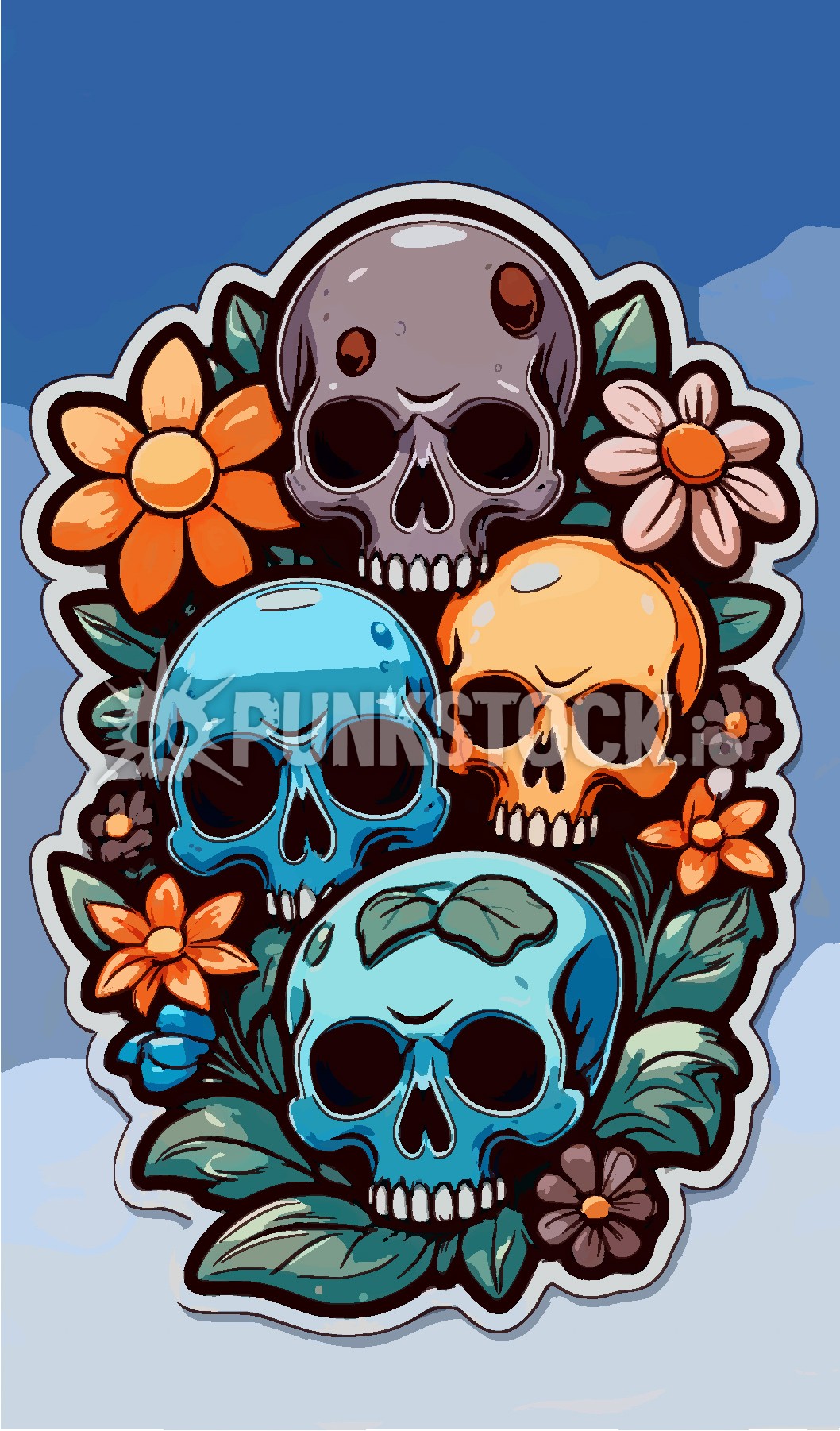 Skull blue flowers vector graphic