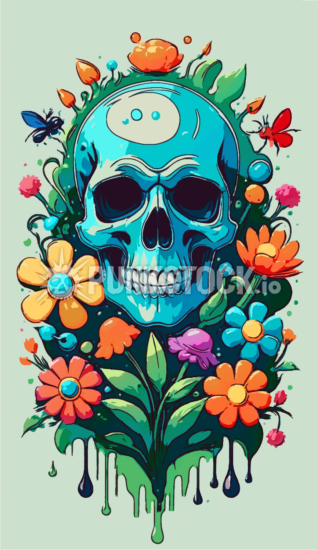 Skull blue flowers vector graphic