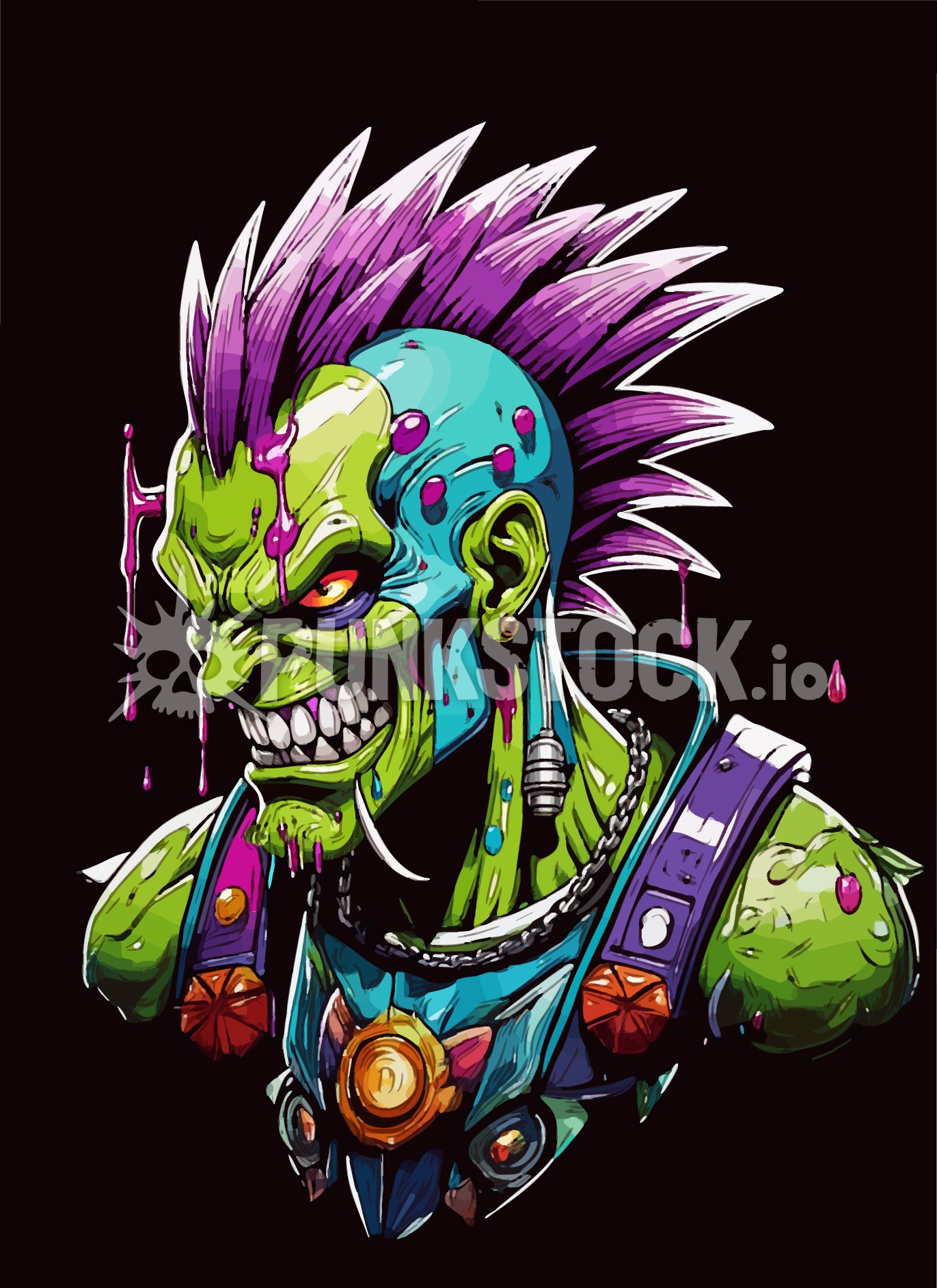 Green zombie punk vector graphic
