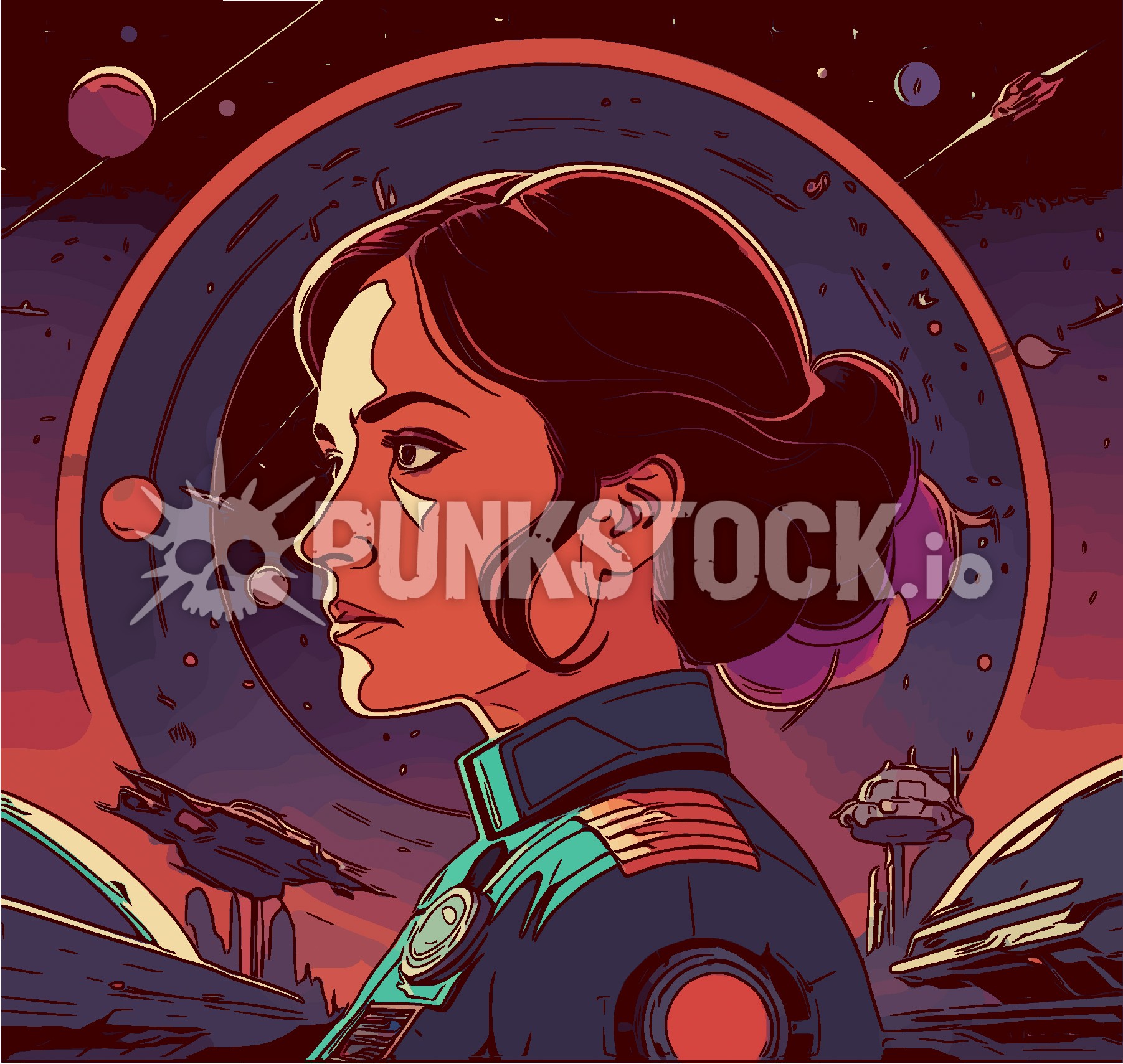 Retro scifi science fiction vector graphic